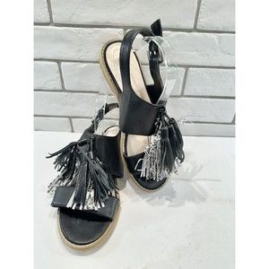 Saks Fifth Avenue Womens Maria Black Nappa Tassel Open Toe‎ Sandals Size 10